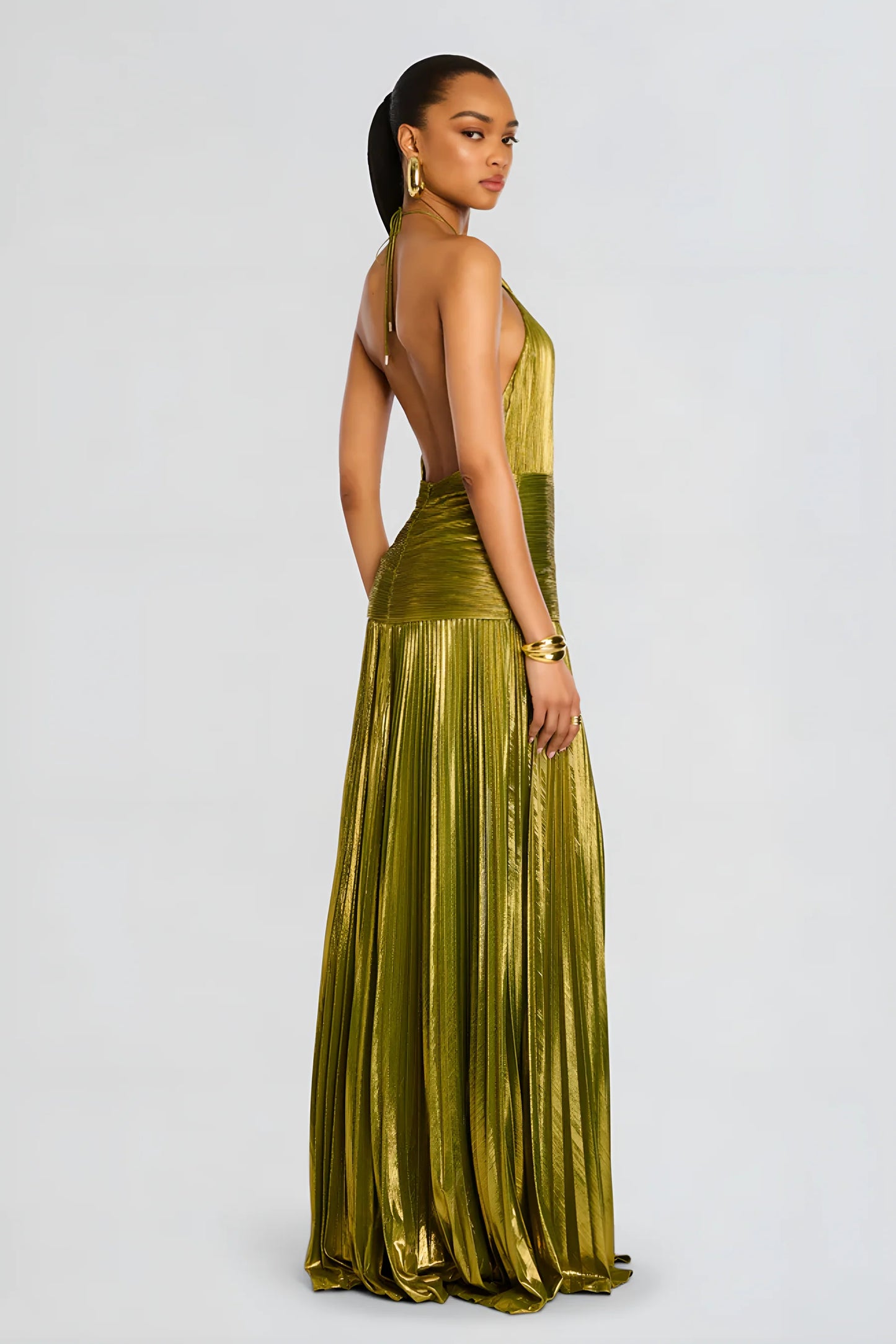 Thalia – Metallic Peridot Maxi Dress