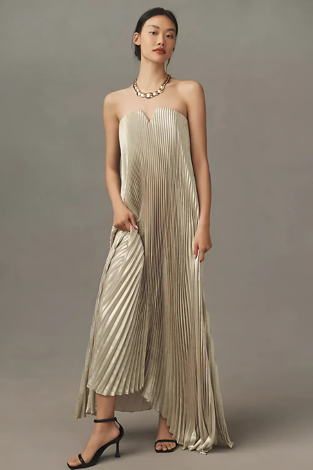 Gold Strapless Evening Dress