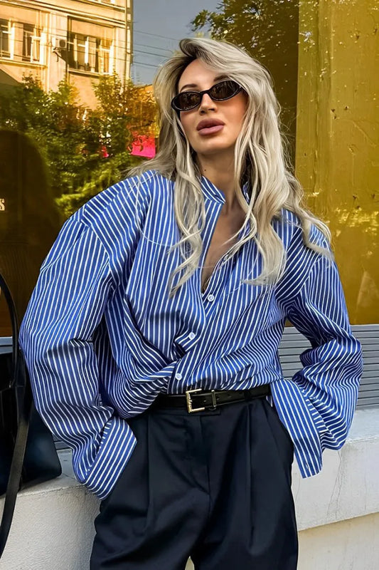 Patchwork – Striped Loose Long Sleeve Blouse