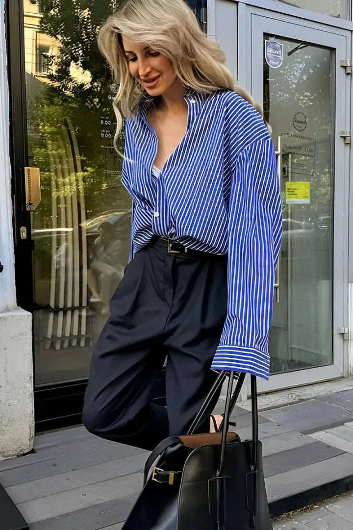 Patchwork – Striped Loose Long Sleeve Blouse