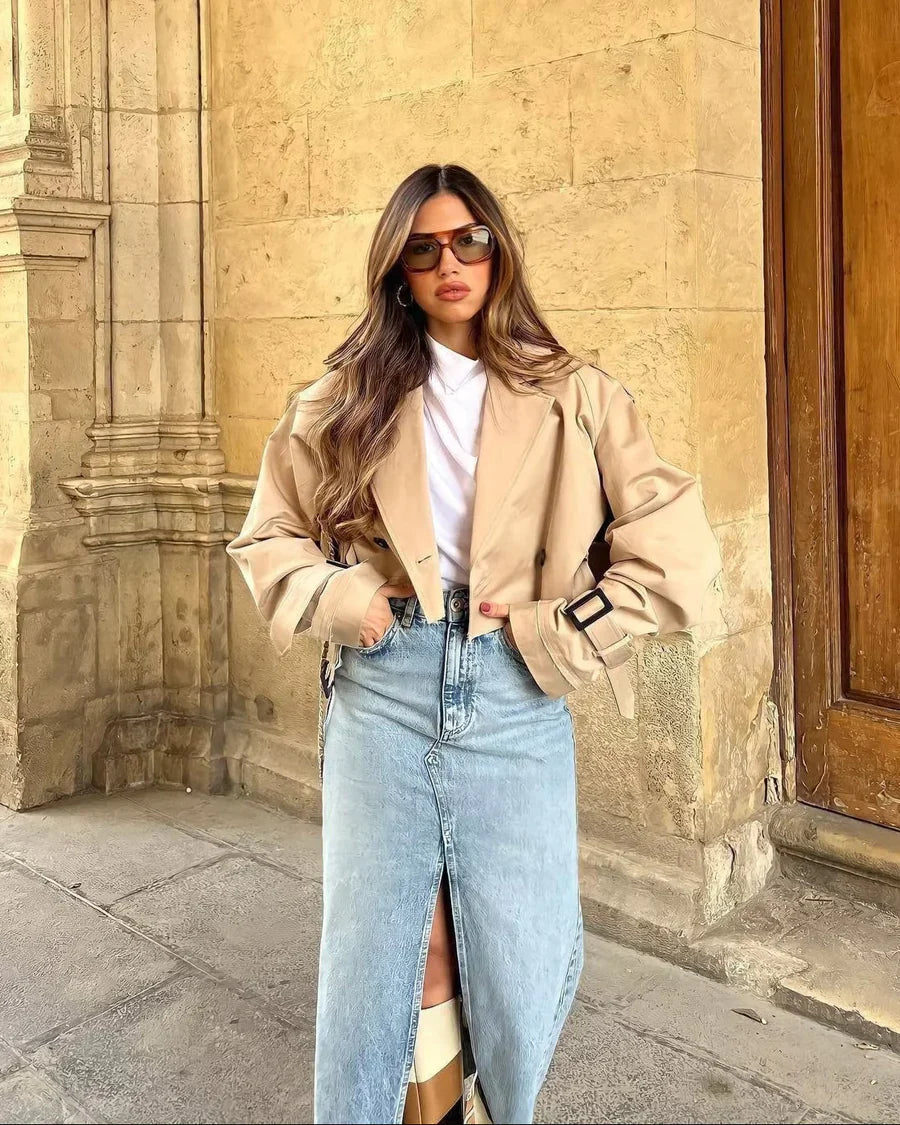 Lylah – Cropped Belted Trench Coat