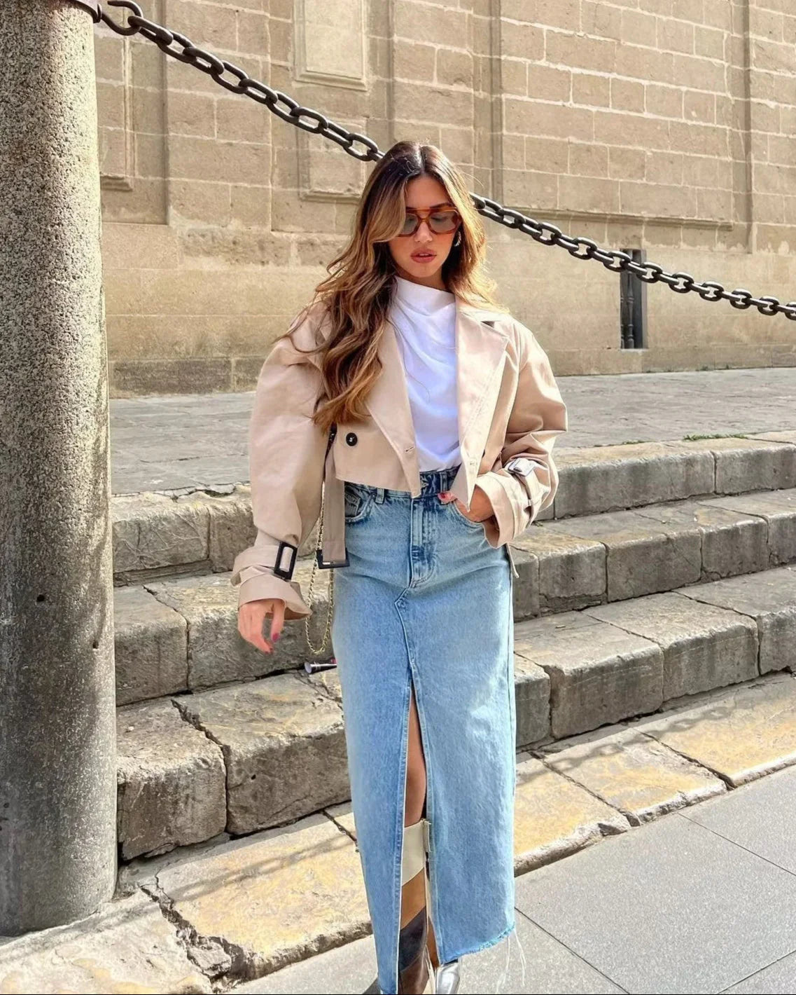 Lylah – Cropped Belted Trench Coat