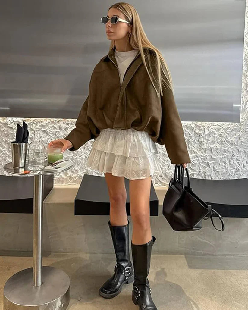 Lara Suede Bomber Jacket