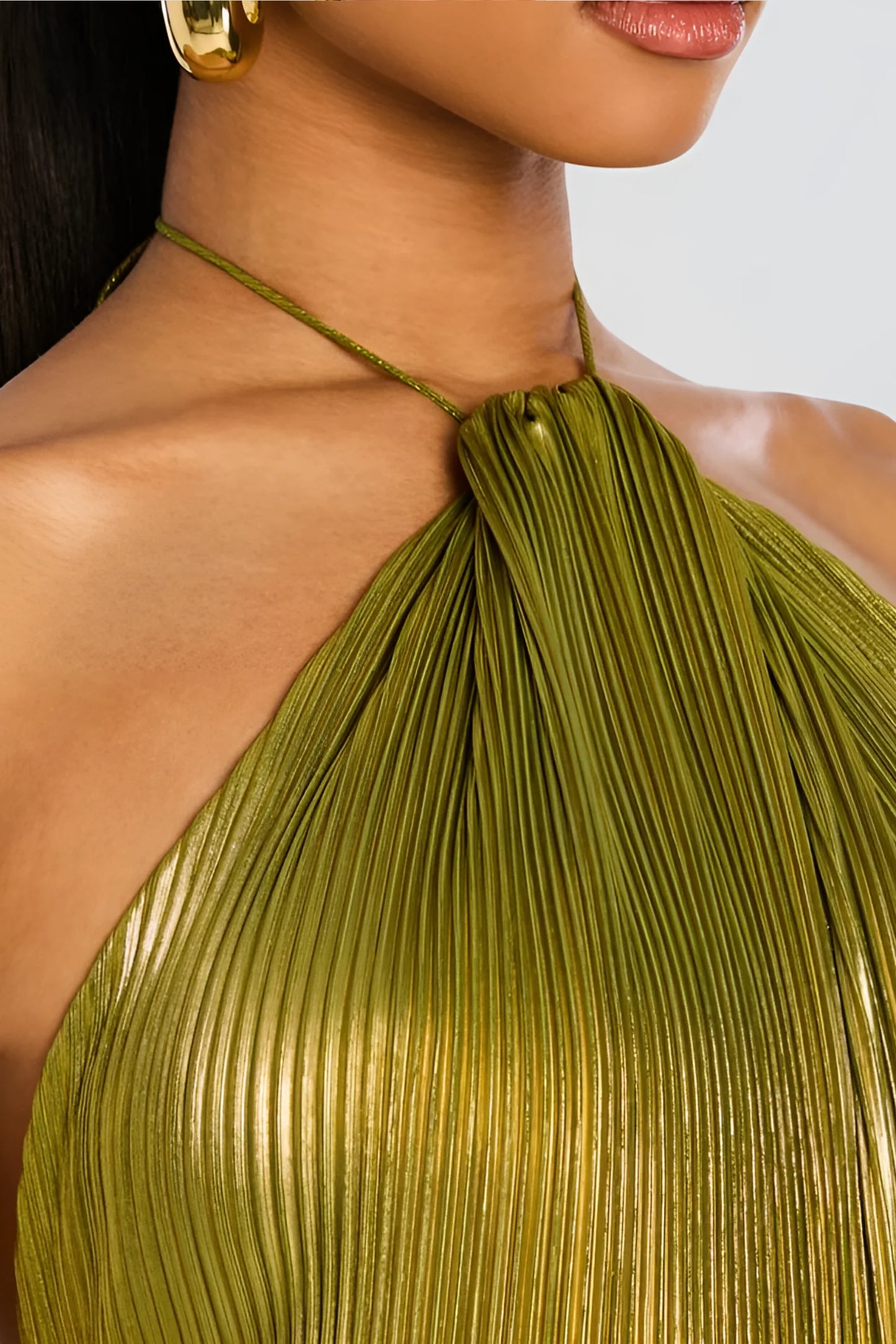 Thalia – Metallic Peridot Maxi Dress