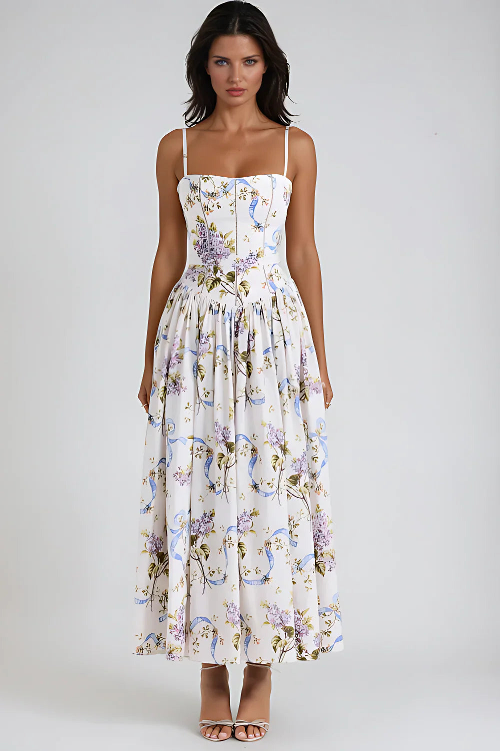 Seraphina Midi Dress – Off-White Floral