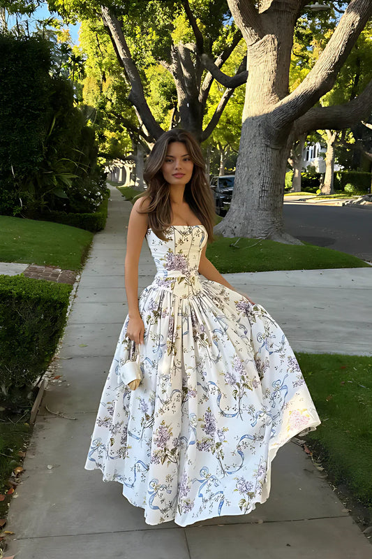 Seraphina Midi Dress – Off-White Floral