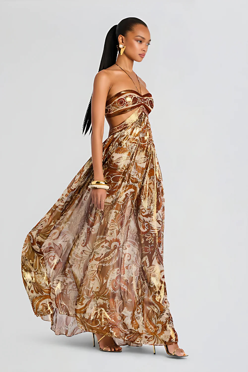 Strapless Printed Maxi Dress