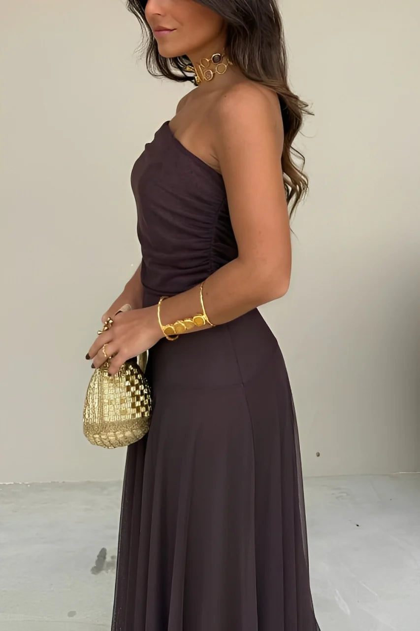 Toledo One Shoulder Mesh Maxi Dress