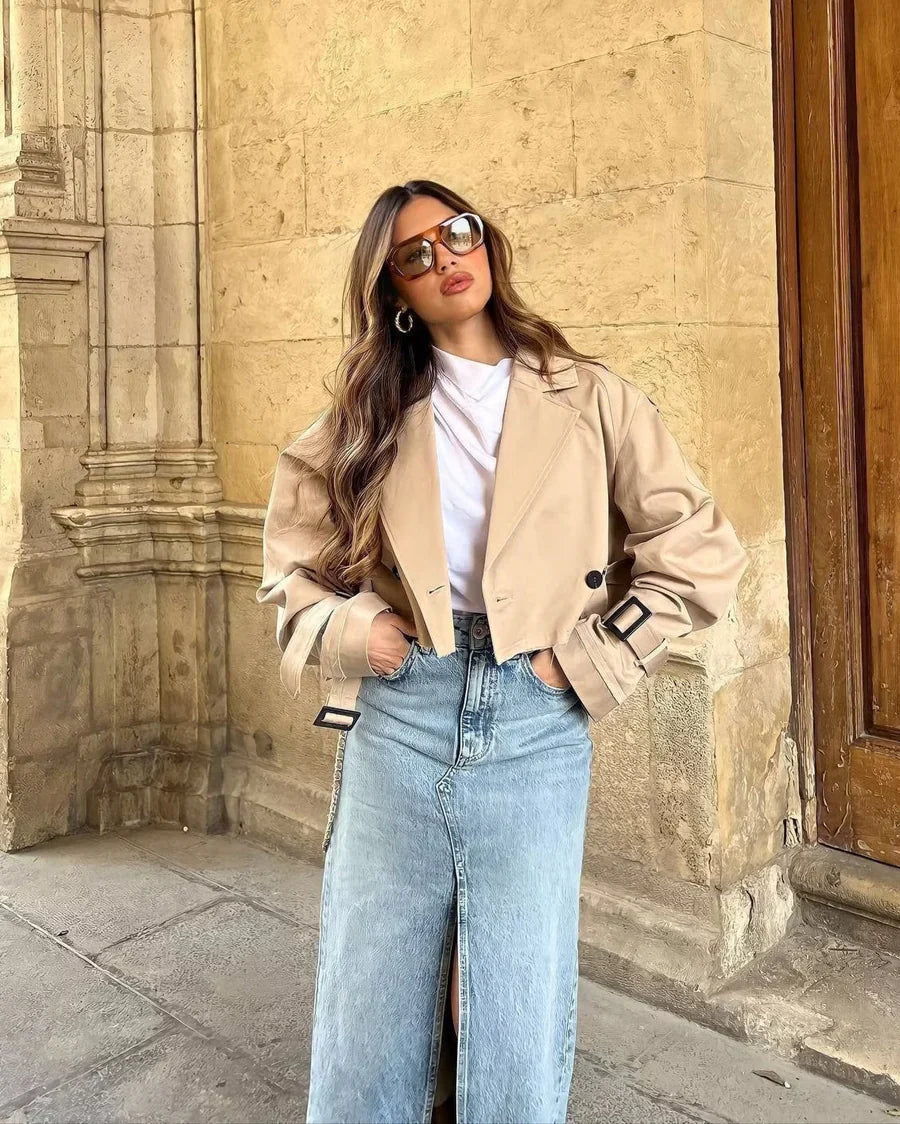 Lylah – Cropped Belted Trench Coat