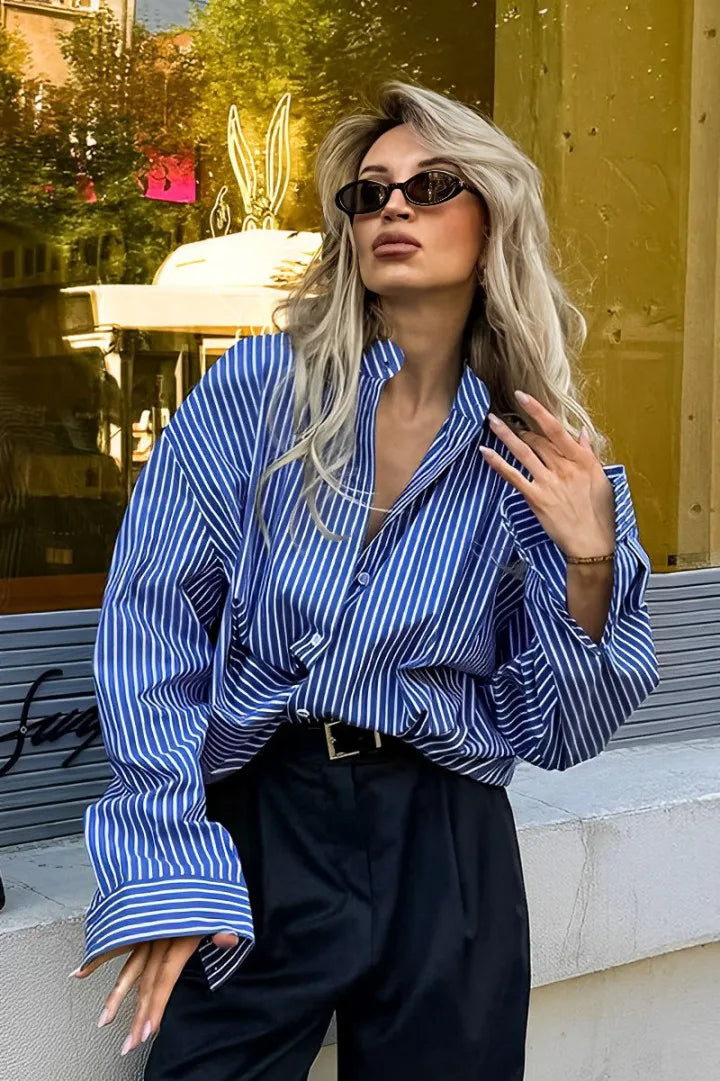 Patchwork – Striped Loose Long Sleeve Blouse